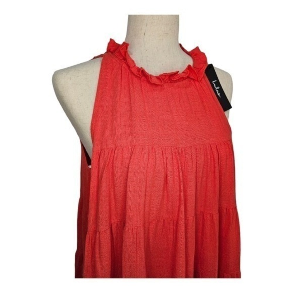 Lulus Womens Red Linen Blend Tiered Mini Dress S Sleeveless Ruffle Tie Back Boho - Picture 5 of 13